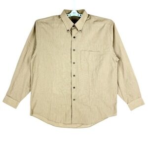 Van Heusen Men's Wrinkle-Free Stain Shield Button-Down‎ Tan Shirt Size L 16-16.5